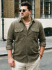 Plus Men's Light Olive Corduroy Full Sleeve Regular Fit Solid Overshirt with Utility Pockets