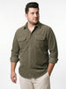 Plus Men's Light Olive Corduroy Full Sleeve Regular Fit Solid Overshirt with Utility Pockets