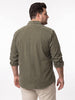 Plus Men's Light Olive Corduroy Full Sleeve Regular Fit Solid Overshirt with Utility Pockets