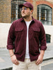 Plus Men's Maroon Corduroy Full Sleeve Regular Fit Solid Overshirt with Utility Pockets
