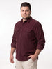 Plus Men's Maroon Corduroy Full Sleeve Regular Fit Solid Overshirt with Utility Pockets