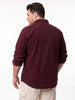 Plus Men's Maroon Corduroy Full Sleeve Regular Fit Solid Overshirt with Utility Pockets