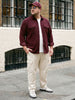 Plus Men's Maroon Corduroy Full Sleeve Regular Fit Solid Overshirt with Utility Pockets