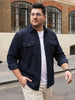 Plus Men's Navy Corduroy Full Sleeve Regular Fit Solid Overshirt with Utility Pockets