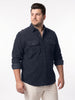Plus Men's Navy Corduroy Full Sleeve Regular Fit Solid Overshirt with Utility Pockets