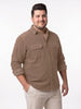 Plus Men's Taupe Corduroy Full Sleeve Regular Fit Solid Overshirt with Utility Pockets