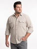 Plus Men's White Corduroy Full Sleeve Regular Fit Solid Overshirt with Utility Pockets