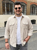 Plus Men's White Corduroy Full Sleeve Regular Fit Solid Overshirt with Utility Pockets