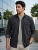 Plus Men's Dark Grey Full Sleeve Regular Fit Casual Denim Shirt