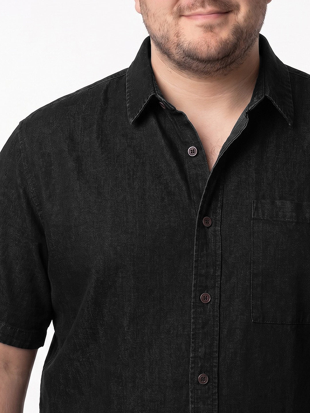 Plus Men's Black Oversized Fit Half Sleeve Solid Casual Denim Shirt