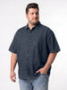 Plus Men's Dark Blue Oversized Fit Half Sleeve Solid Casual Denim Shirt