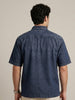 Plus Men's Dark Blue Oversized Fit Half Sleeve Solid Casual Denim Shirt