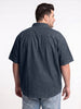 Plus Men's Dark Blue Oversized Fit Half Sleeve Solid Casual Denim Shirt