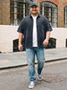 Plus Men's Dark Blue Oversized Fit Half Sleeve Solid Casual Denim Shirt