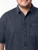 Plus Men's Dark Blue Oversized Fit Half Sleeve Solid Casual Denim Shirt