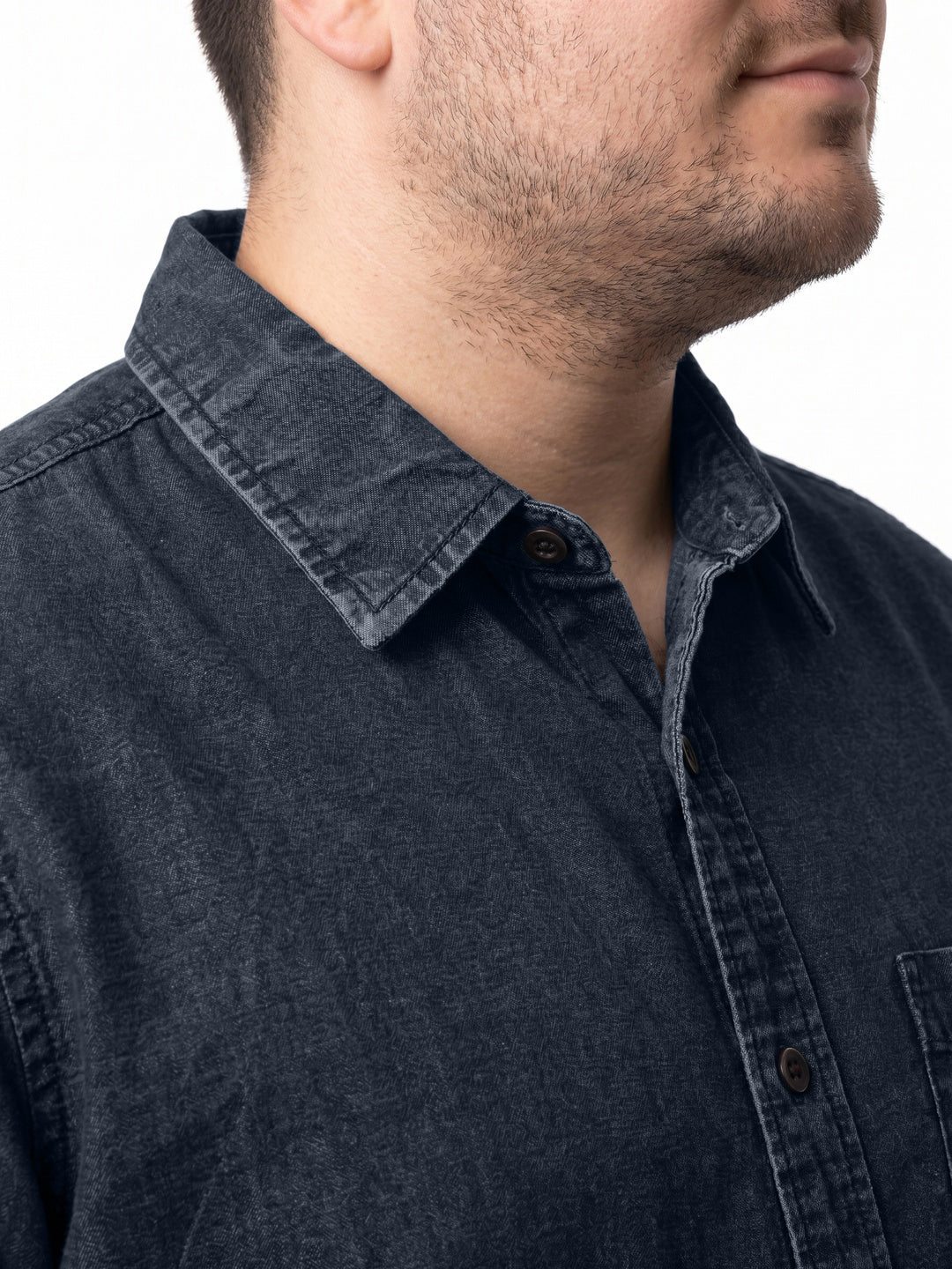 Plus Men's Dark Blue Oversized Fit Half Sleeve Solid Casual Denim Shirt