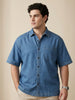 Plus Men's Light Blue Oversized Fit Half Sleeve Solid Casual Denim Shirt