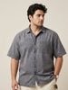 Plus Men's Light Grey Oversized Fit Half Sleeve Solid Casual Denim Shirt