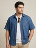 Plus Men's Blue Oversized Fit Half Sleeve Solid Casual Denim Shirt