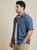 Plus Men's Blue Oversized Fit Half Sleeve Solid Casual Denim Shirt