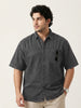 Plus Men's Grey Oversized Fit Half Sleeve Solid Casual Denim Shirt