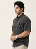 Plus Men's Grey Oversized Fit Half Sleeve Solid Casual Denim Shirt