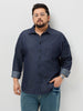 Plus Men's Dark Blue Regular Fit Full Sleeve Solid Denim Shirt