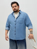 Plus Men's Light Blue Regular Fit Full Sleeve Solid Denim Shirt