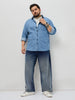 Plus Men's Light Blue Regular Fit Full Sleeve Solid Denim Shirt