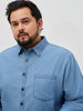 Plus Men's Light Blue Regular Fit Full Sleeve Solid Denim Shirt