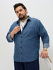 Plus Men's Blue Regular Fit Full Sleeve Solid Denim Shirt