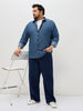 Plus Men's Blue Regular Fit Full Sleeve Solid Denim Shirt
