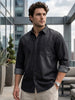 Plus Men's Dark Grey Full Sleeve Regular Fit Casual Denim Shirt