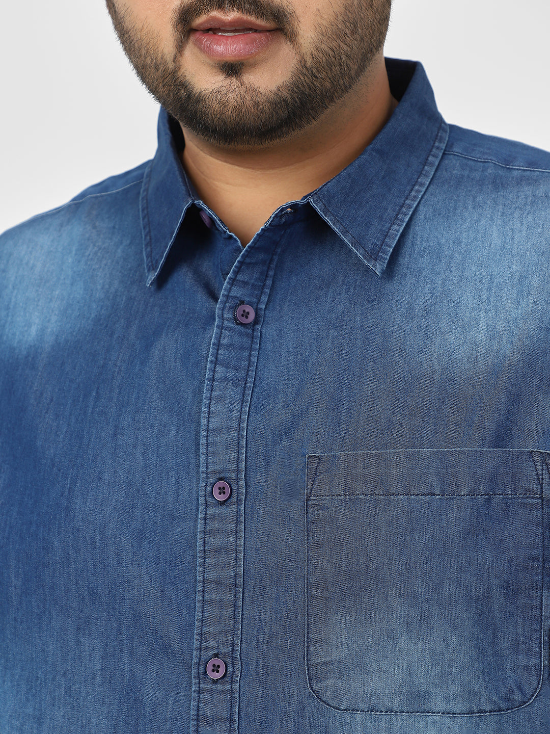 Plus Men's Blue Full Sleeve Regular Fit Casual Denim Shirt