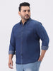 Plus Men's Dark Blue Regular Fit Full Sleeve Washed Denim Shirt