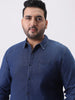 Plus Men's Dark Blue Regular Fit Full Sleeve Washed Denim Shirt