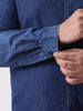 Plus Men's Dark Blue Regular Fit Full Sleeve Washed Denim Shirt