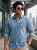 Plus Men's Ice Blue Regular Fit Full Sleeve Washed Denim Shirt