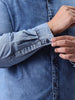 Plus Men's Light Blue Regular Fit Full Sleeve Washed Denim Shirt