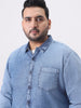 Plus Men's Ice Blue Regular Fit Full Sleeve Washed Denim Shirt