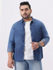 Plus Men's Blue Regular Fit Full Sleeve Washed Denim Shirt