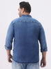 Plus Men's Blue Regular Fit Full Sleeve Washed Denim Shirt
