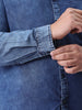 Plus Men's Blue Regular Fit Full Sleeve Washed Denim Shirt