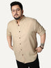 Plus Men's Beige Linen Blend Full Sleeve Relaxed Fit Mandarin Collar Casual Solid Shirt