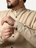 Plus Men's Beige Linen Blend Full Sleeve Relaxed Fit Mandarin Collar Casual Solid Shirt