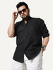 Plus Men's Black Linen Blend Full Sleeve Relaxed Fit Mandarin Collar Casual Solid Shirt