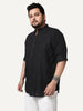 Plus Men's Black Linen Blend Full Sleeve Relaxed Fit Mandarin Collar Casual Solid Shirt
