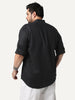 Plus Men's Black Linen Blend Full Sleeve Relaxed Fit Mandarin Collar Casual Solid Shirt
