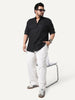 Plus Men's Black Linen Blend Full Sleeve Relaxed Fit Mandarin Collar Casual Solid Shirt