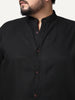 Plus Men's Black Linen Blend Full Sleeve Relaxed Fit Mandarin Collar Casual Solid Shirt